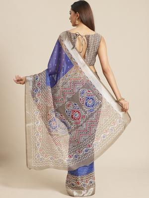 geometrical printed saree with blouse - 17539186 - Standard Image - 2