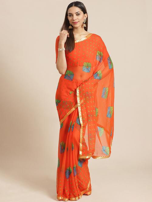 bandhani printed saree with blouse - 17539189 - Standard Image - 1