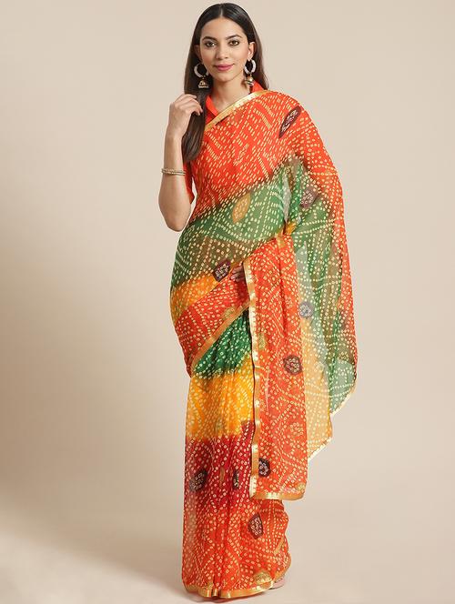 bandhani printed saree with blouse - 17539193 - Standard Image - 1