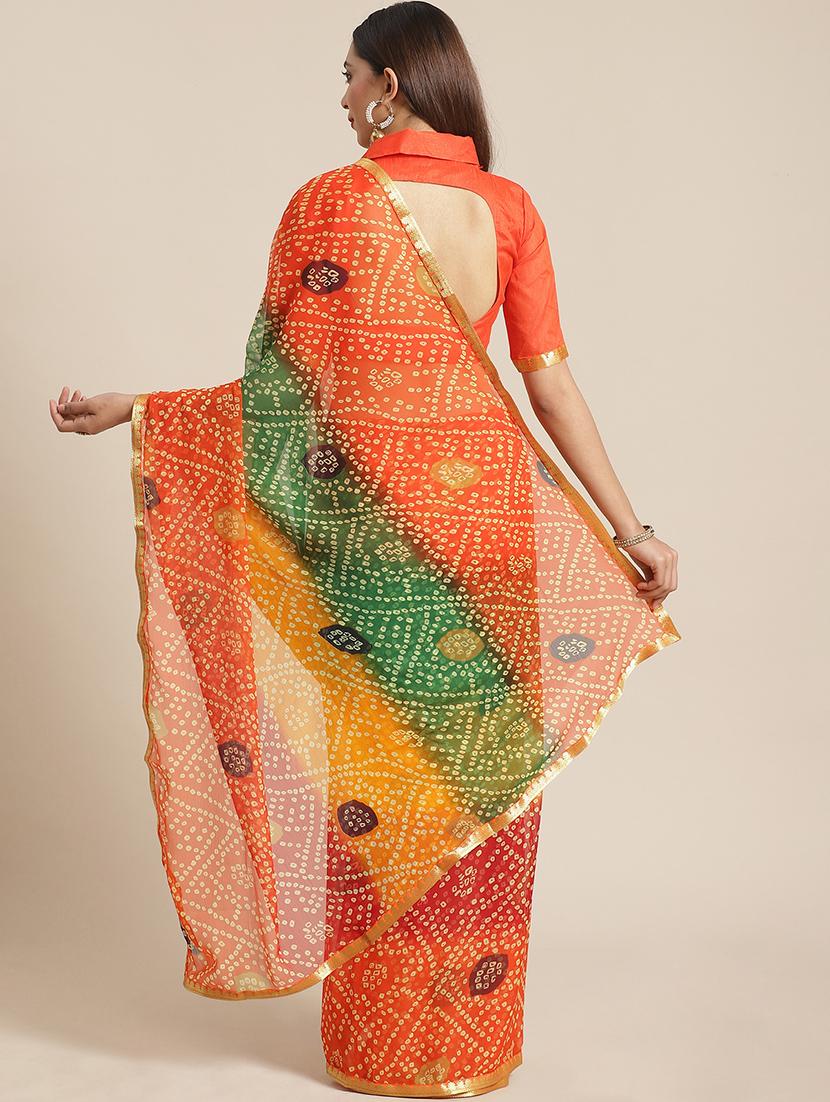 bandhani printed saree with blouse - 17539193 - Zoom Image - 2