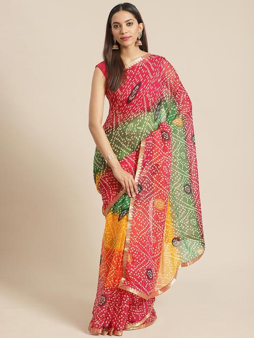 bandhani printed saree with blouse - 17539195 - Standard Image - 1