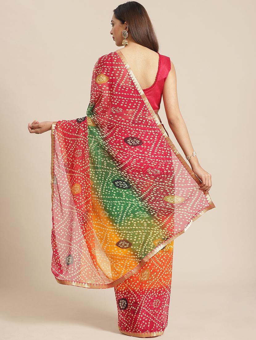 bandhani printed saree with blouse - 17539195 - Zoom Image - 2