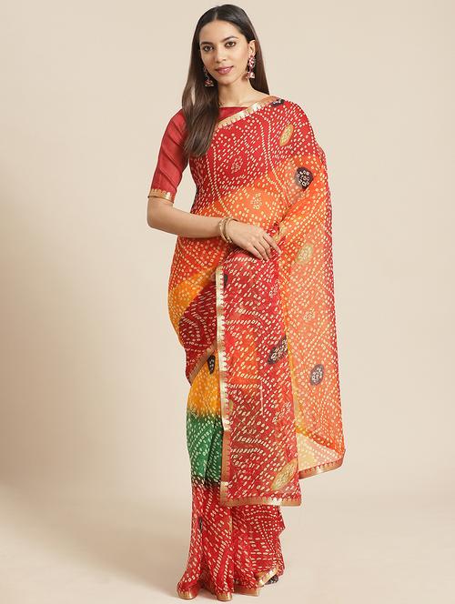 bandhani printed saree with blouse - 17539196 - Very Small Image - 1