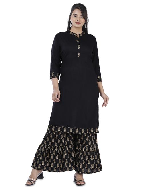 gold print kurta sharara set - 17539309 - Standard Image - 1