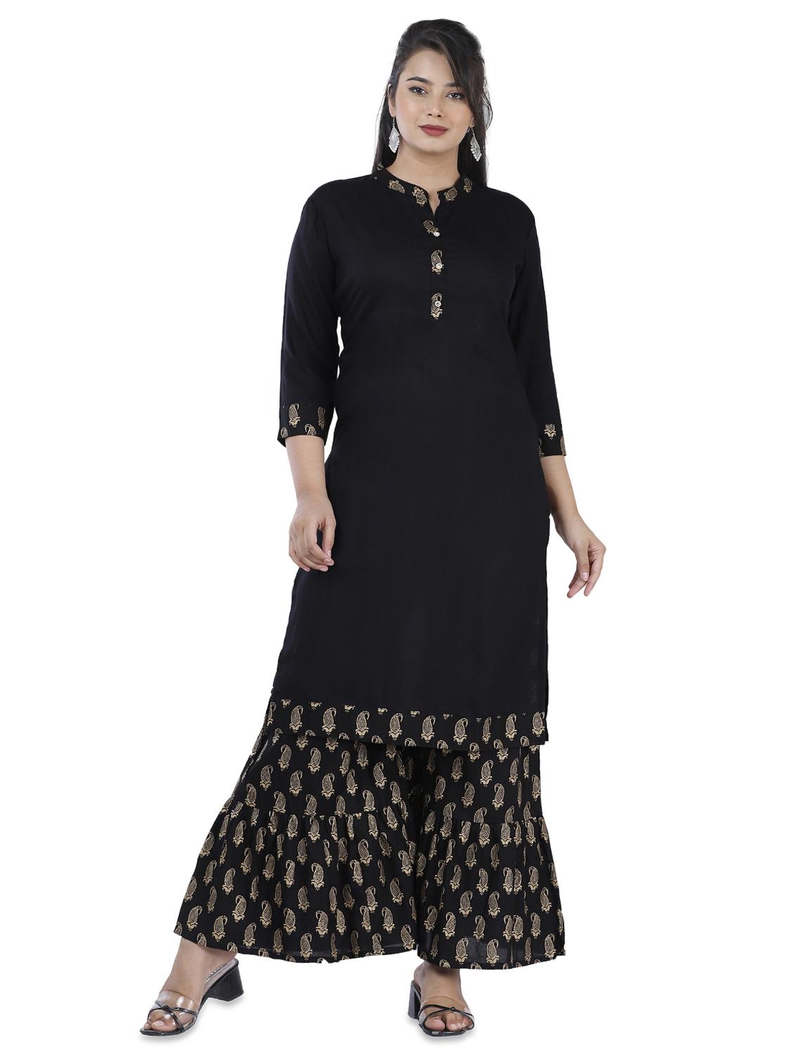 gold print kurta sharara set - 17539309 - Zoom Image - 1
