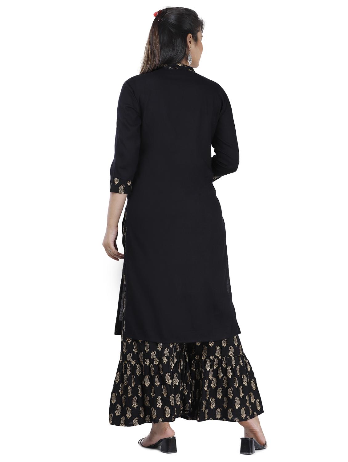 gold print kurta sharara set - 17539309 - Zoom Image - 3