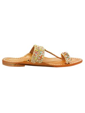multi colored leather slip on kolhapuris - 17539705 - Standard Image - 2