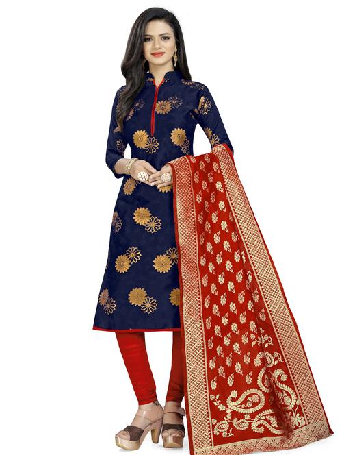 zari work churidaar unstitched suit - 17539717 - Standard Image - 1
