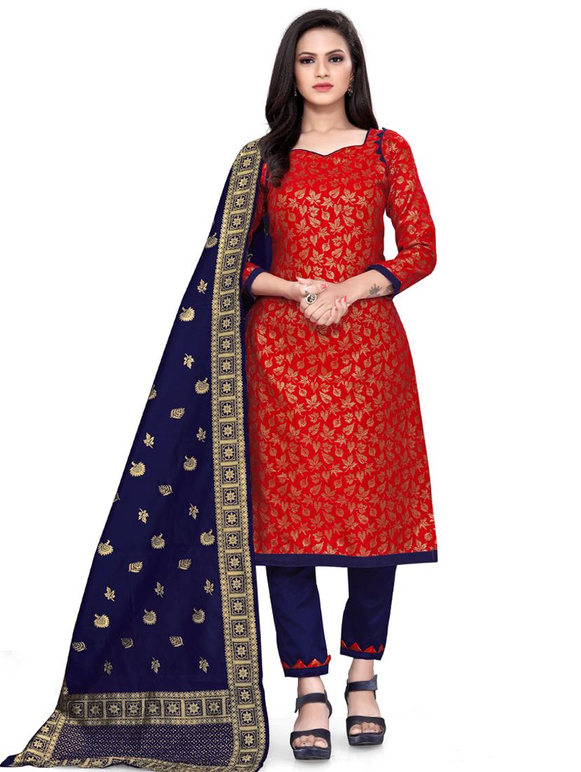 zari work churidaar unstitched suit - 17539735 - Zoom Image - 1