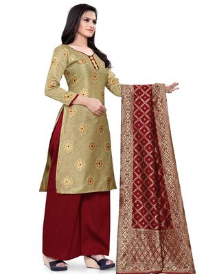 zari work palazzo unstitched suit - 17539749 - Standard Image - 2