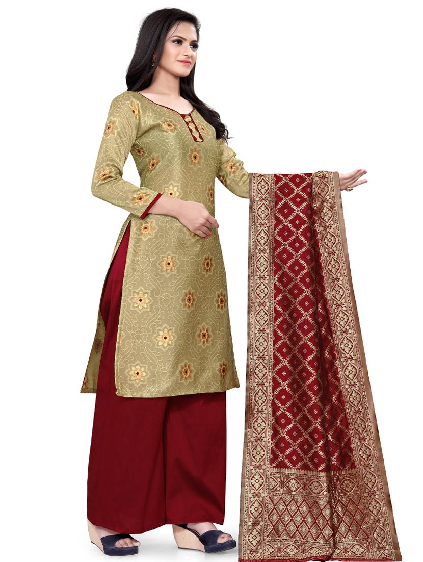 zari work palazzo unstitched suit - 17539749 - Zoom Image - 2