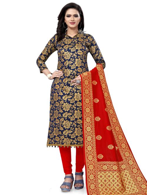 zari work churidaar unstitched suit - 17539766 - Standard Image - 1