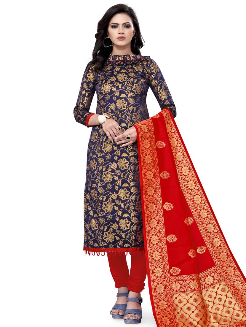 zari work churidaar unstitched suit - 17539768 - Zoom Image - 1