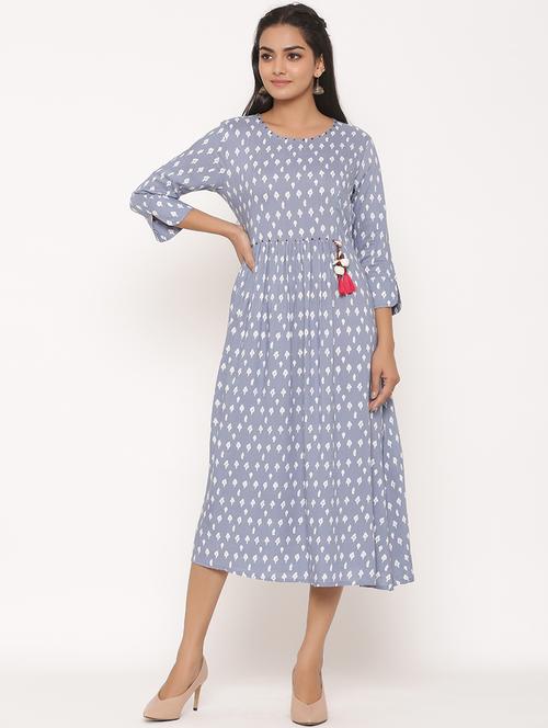 printed a-line ethnic dress - 17539815 - Standard Image - 1