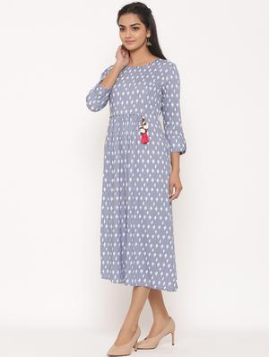 printed a-line ethnic dress - 17539815 - Standard Image - 2