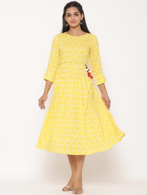 printed a-line ethnic dress - 17539816 - Standard Image - 1