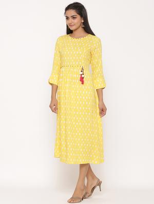 printed a-line ethnic dress - 17539816 - Standard Image - 2