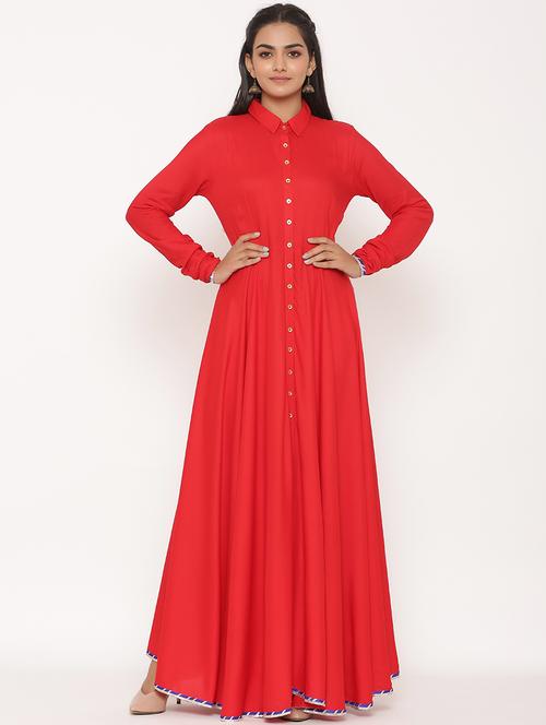 solid flared ethnic dress - 17539817 - Standard Image - 1