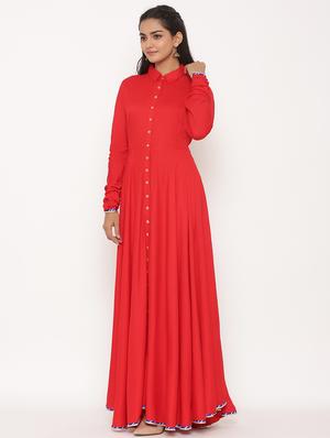 solid flared ethnic dress - 17539817 - Standard Image - 2