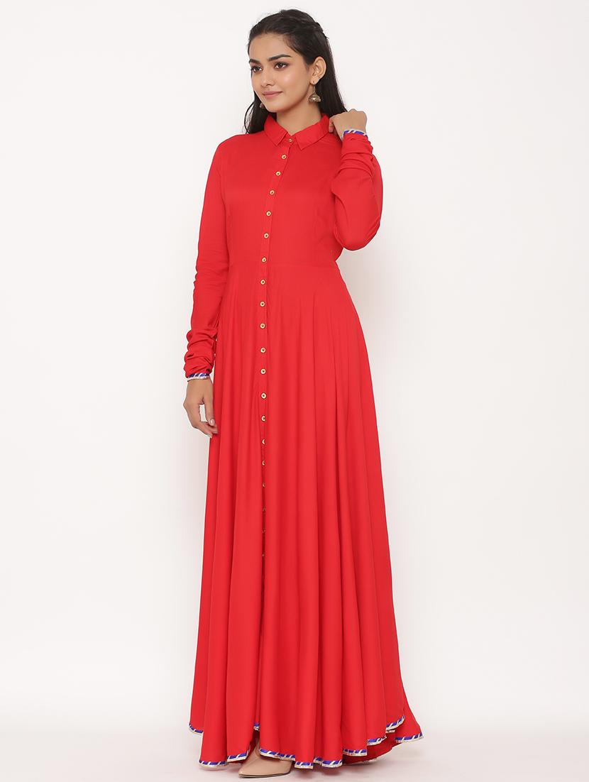 solid flared ethnic dress - 17539817 - Zoom Image - 2