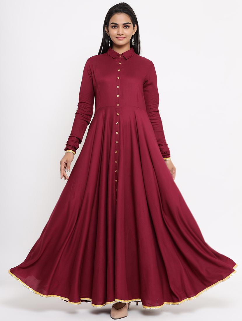 solid flared ethnic dress - 17539819 - Zoom Image - 1