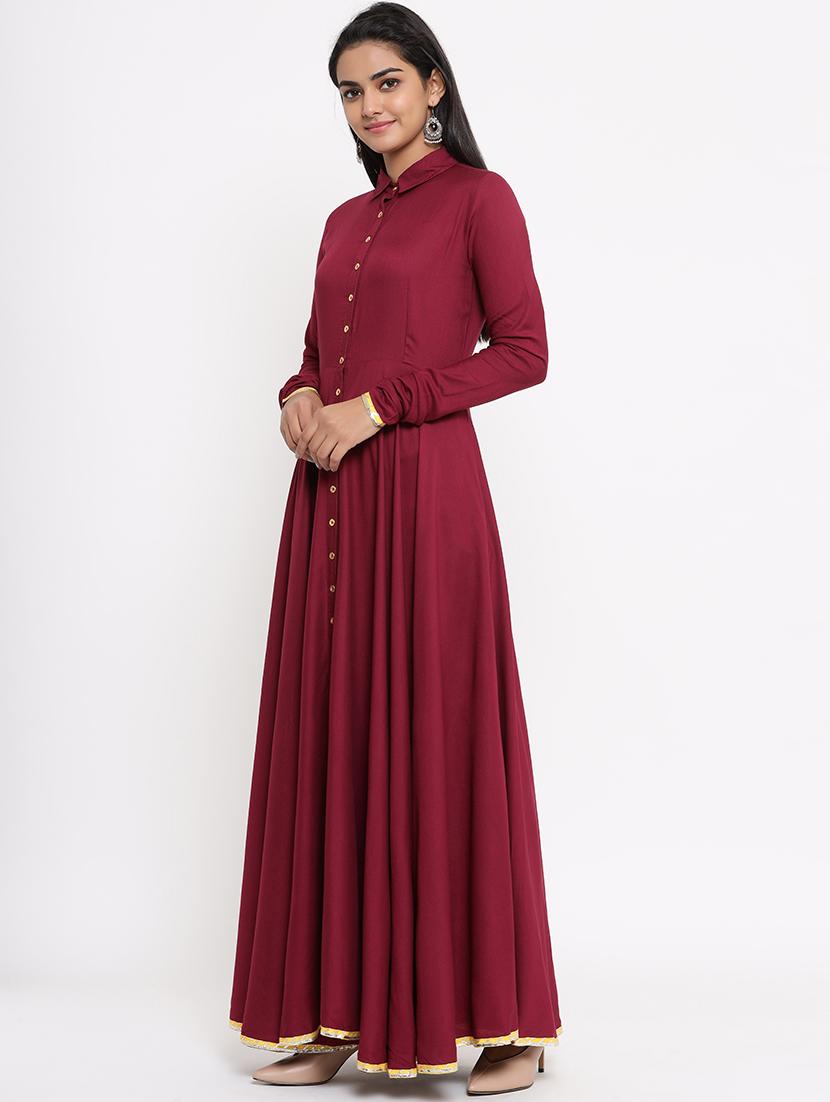 solid flared ethnic dress - 17539819 - Zoom Image - 2