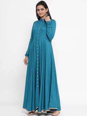 solid flared ethnic dress - 17539820 - Standard Image - 2