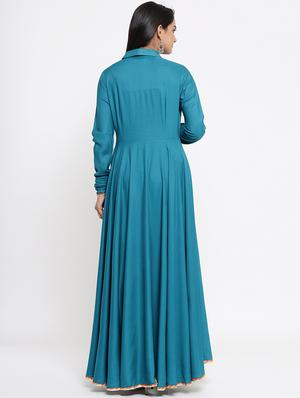 solid flared ethnic dress - 17539820 - Standard Image - 3