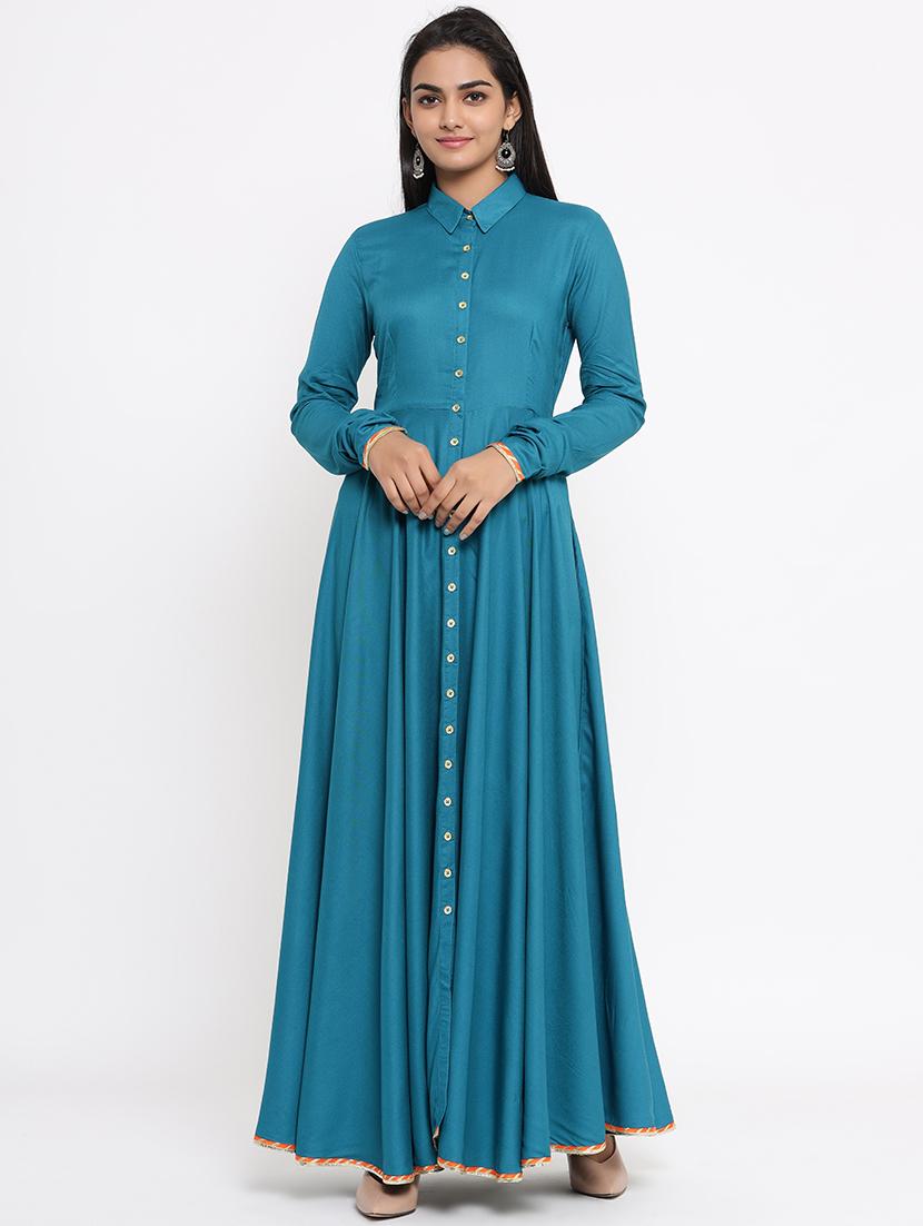 solid flared ethnic dress - 17539820 - Zoom Image - 1