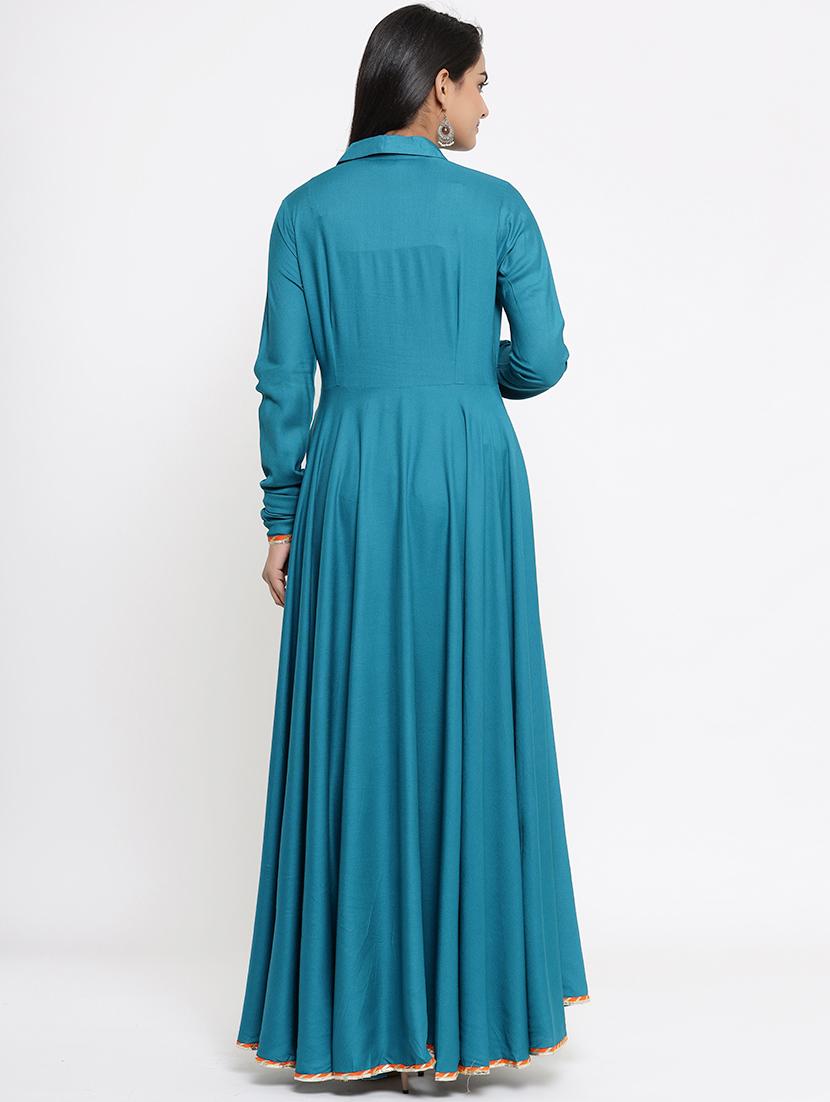solid flared ethnic dress - 17539820 - Zoom Image - 3