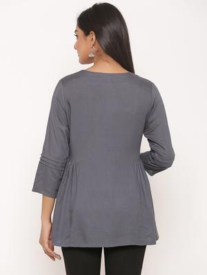 solid a-line kurti - 17539821 - Standard Image - 3