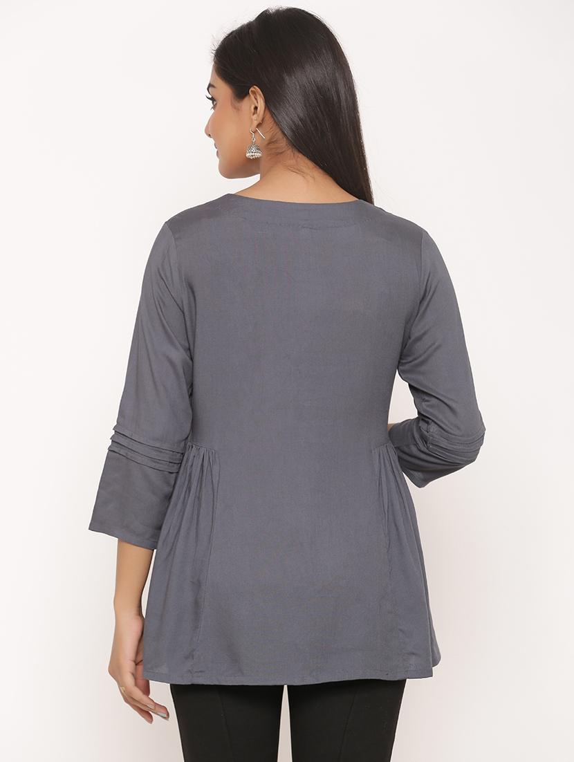 solid a-line kurti - 17539821 - Zoom Image - 3