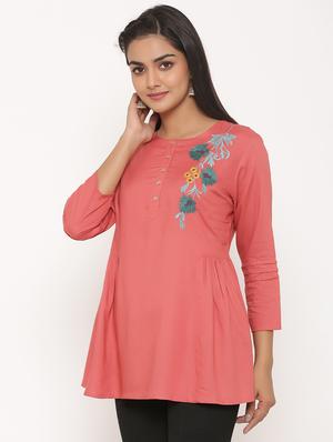round neck embroidered tunic - 17539822 - Standard Image - 2
