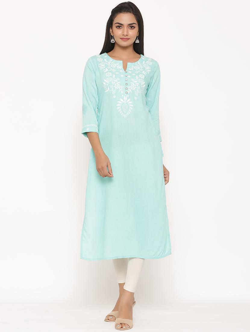 yoke embroidered straight kurta - 17539824 - Zoom Image - 1