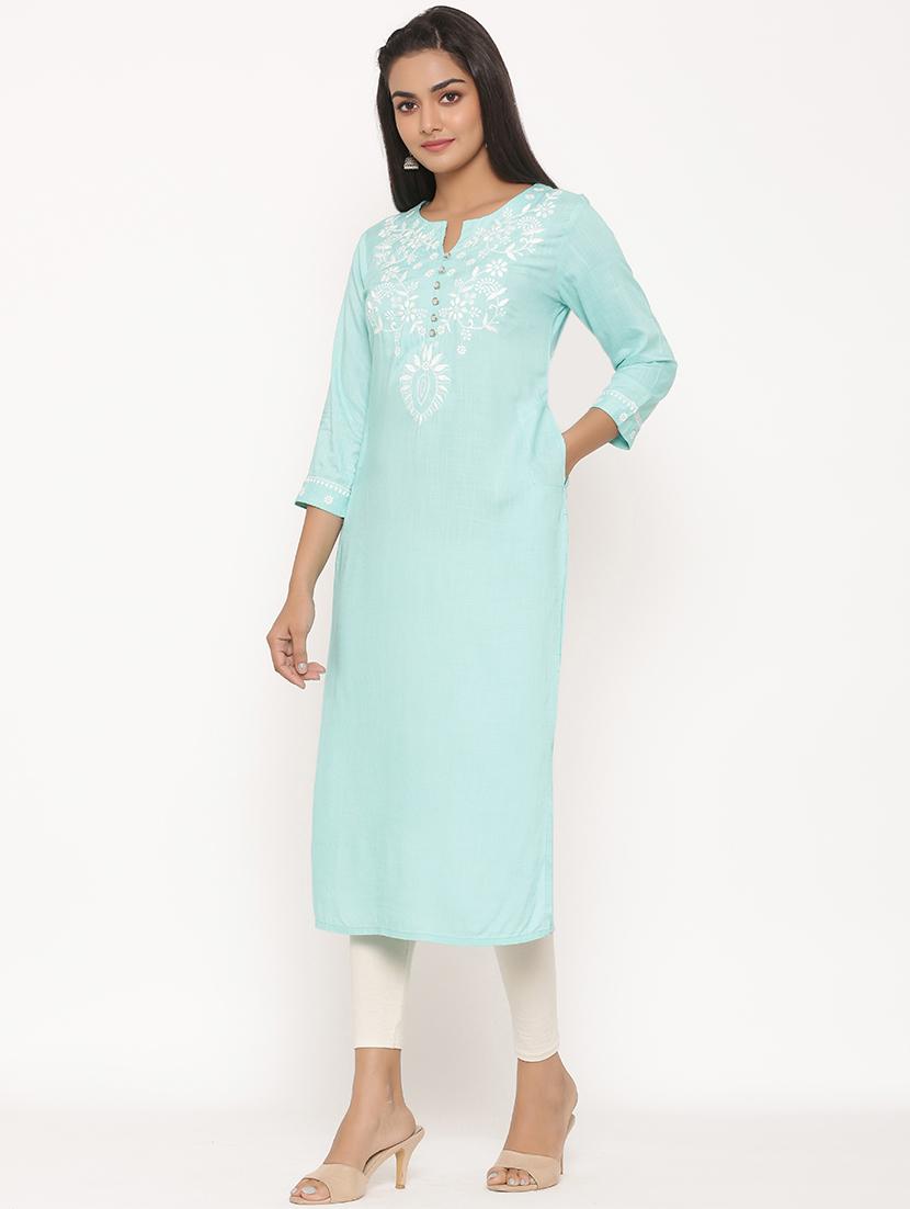 yoke embroidered straight kurta - 17539824 - Zoom Image - 2