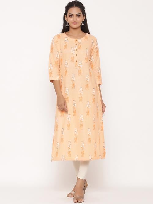 peach straight kurta - 17539835 - Standard Image - 1