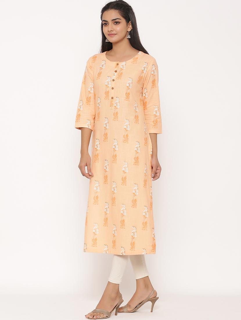 peach straight kurta - 17539835 - Zoom Image - 2