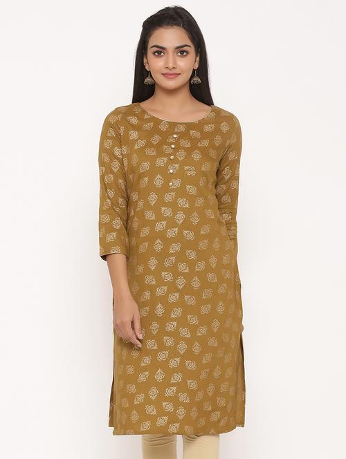 gold print straight kurta - 17539839 - Standard Image - 1