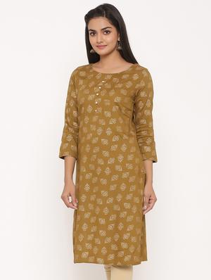 gold print straight kurta - 17539839 - Standard Image - 2