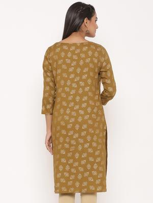 gold print straight kurta - 17539839 - Standard Image - 3