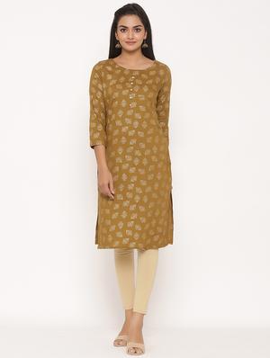gold print straight kurta - 17539839 - Standard Image - 4