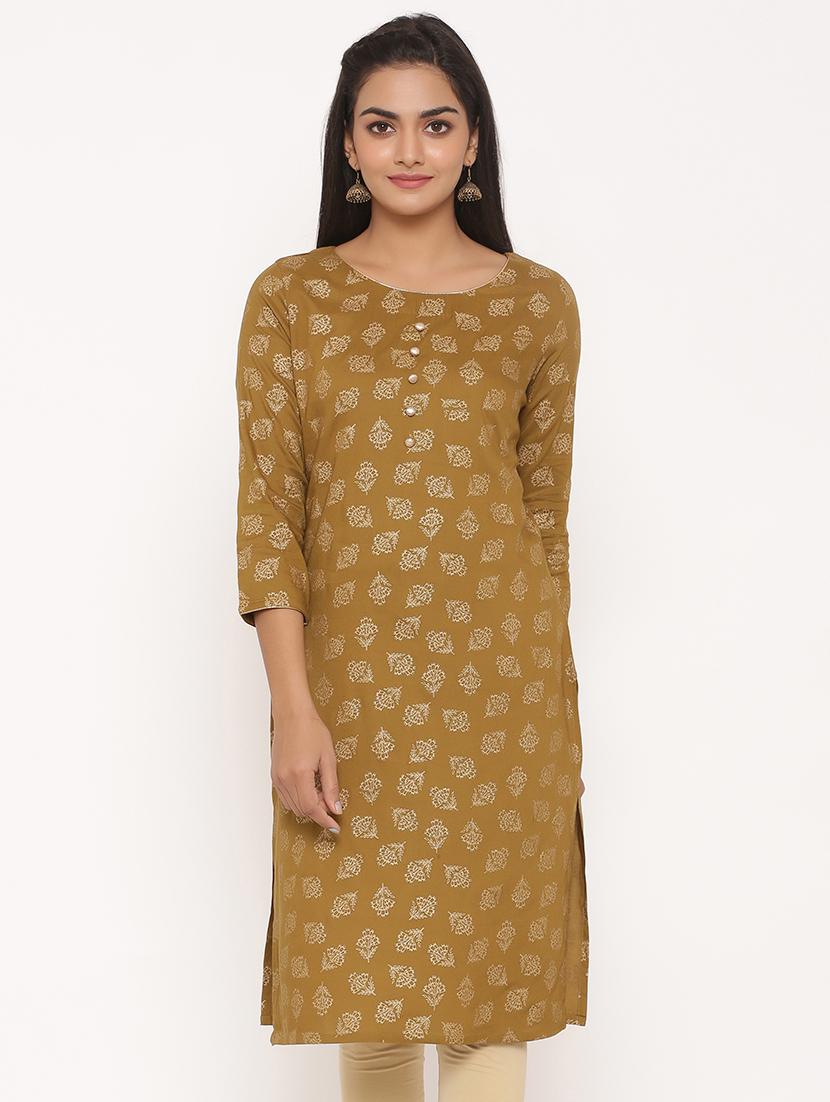 gold print straight kurta - 17539839 - Zoom Image - 1