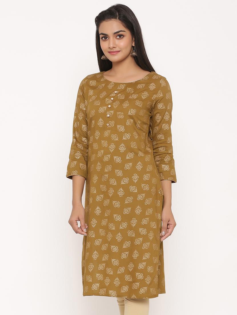 gold print straight kurta - 17539839 - Zoom Image - 2