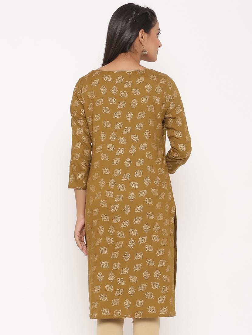 gold print straight kurta - 17539839 - Zoom Image - 3