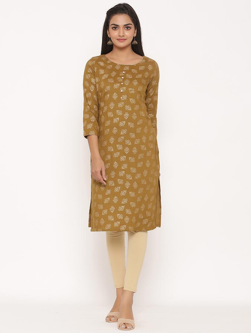 gold print straight kurta - 17539839 - Zoom Image - 4