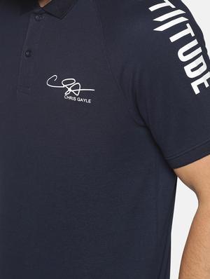navy blue printed polo t-shirt - 17539905 - Standard Image - 5