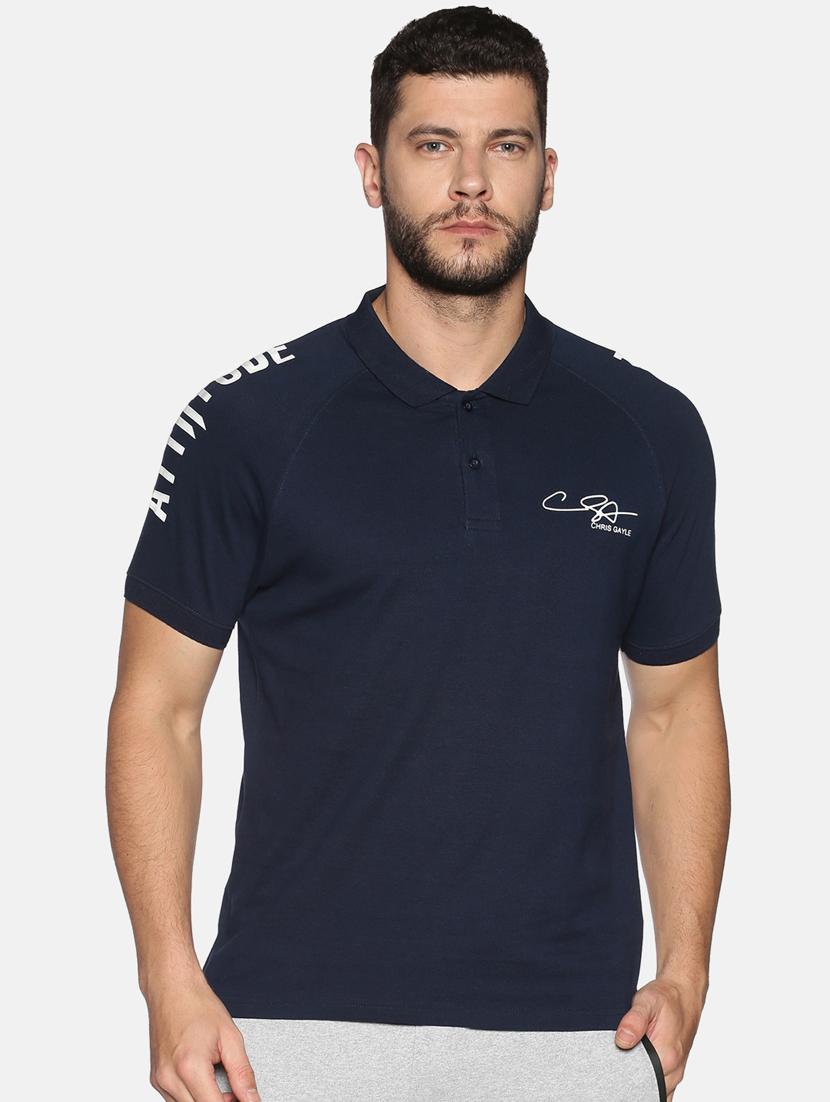 navy blue printed polo t-shirt - 17539905 - Zoom Image - 1