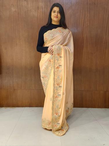 peach embroidered saree - 17540087 - Standard Image - 1