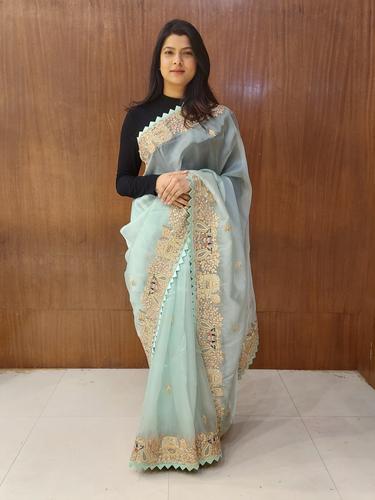 mint green embroidered saree - 17540088 - Very Small Image - 1