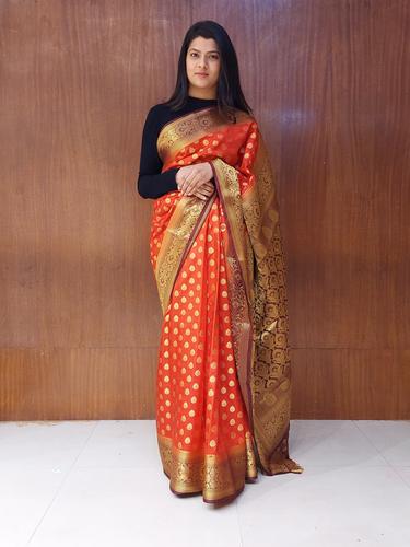 red silk saree with blouse piece - 17540118 - Very Small Image - 1